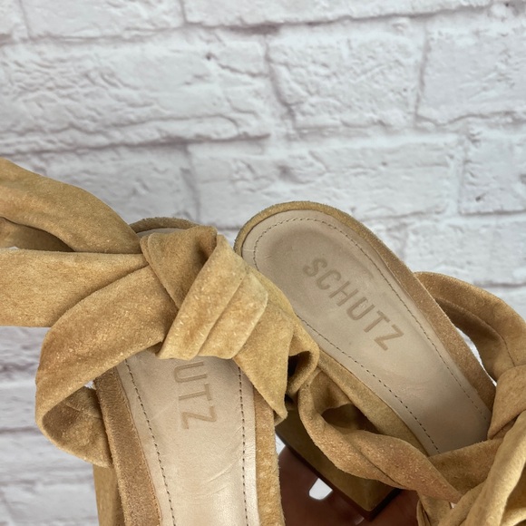 Schutz Tan Suede Monia Block Tie Heel Size 8B - Picture 6 of 9